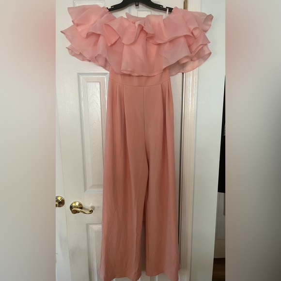 SHEIN Privé Off Shoulder Layered Ruffle Detail Palazzo Jumpsuit - Picture 2 of 4